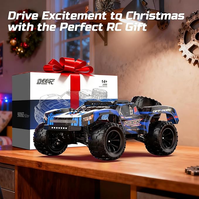 DEERC 1:12 Fast RC Cars 45KPH, 4WD High Speed Short Course RC Truck, Off-Road All Terrain Remote Control Car with 2 Batteries & Spare Tire, 2.4GHz Desert RC Monster Truck for Adults Kids Boys Gift