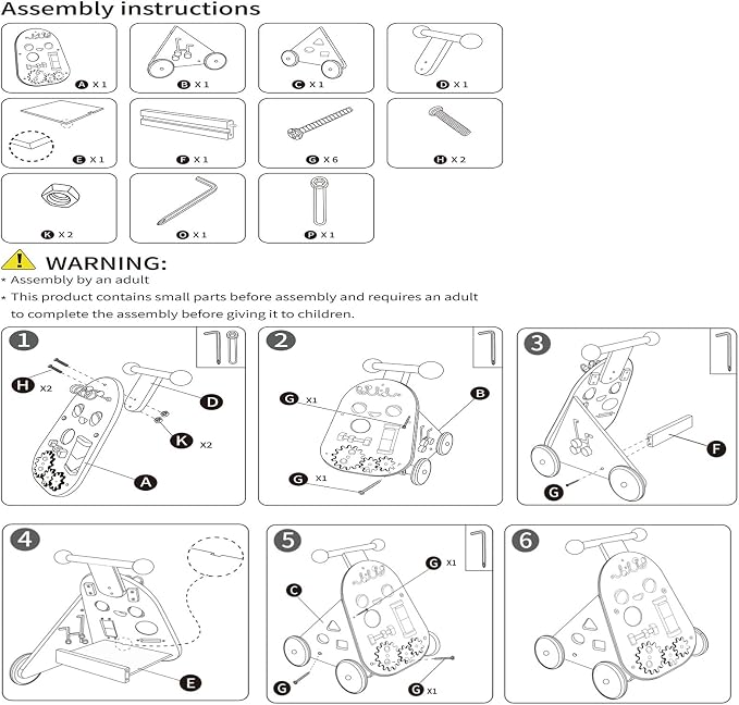 Wooden Baby Walker, Adjustable Speed Baby Push and Pull Learning Activity Walker, Wooden Push Walker Activity Center Toy with 7 Educational Activities, Learning & Walking Toy for Boys Girls