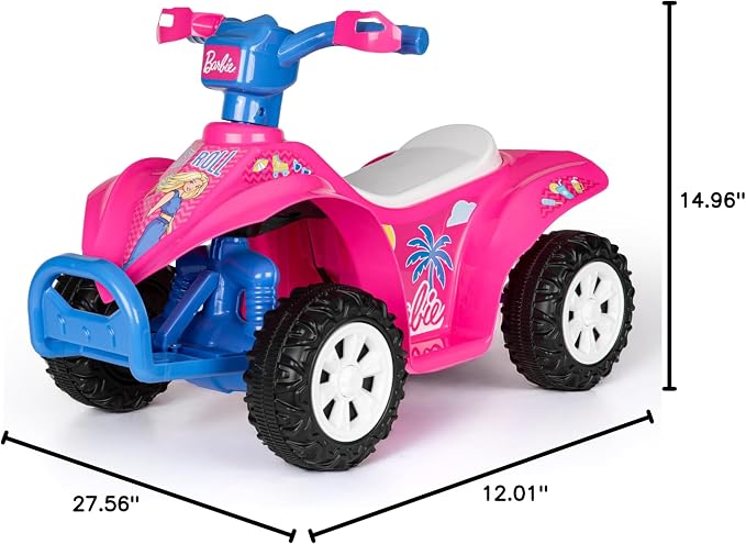 Barbie - 6V ATV Ride On Toy for Kids, LED Headlights, Battery Powered