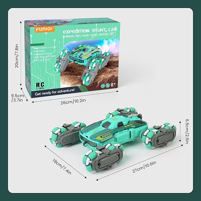 FUNiOi Cool 8WD RC Stunt Car for Kids Ages 6 7 8-12 13 14 Year Old - Remote & Gesture Hand-Controlled Toy with Lights & Music, Rotating Drift Car for Boys, 2.4Ghz