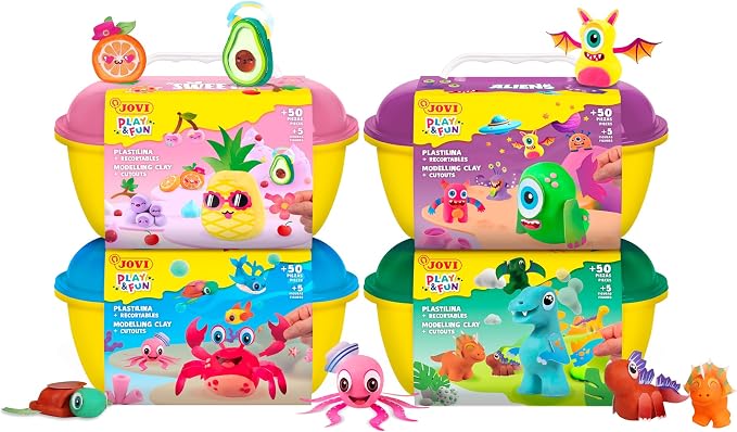 Jovi - Play&Fun Splash, Character kit for Children with Modeling Clay | Includes Cutouts, 24 Non-Drying Clay Sticks and Tools to Create Aquatic Animals, DIY Art for Kids