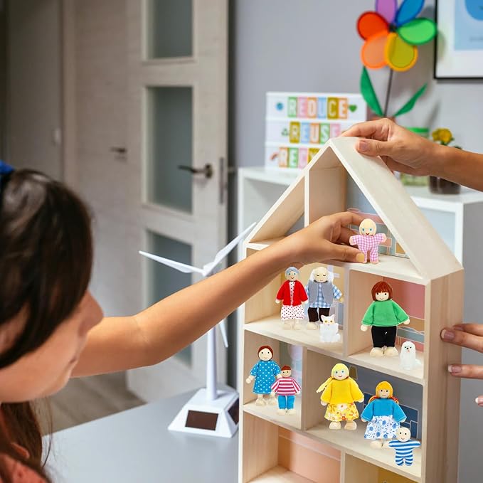 ONEST 20 Pieces Wooden Dollhouse Family Set Mini People Figures Dog Cat Sets Dollhouse Dolls Wooden Doll Family Pretend Play Figures Accessories for Pretend Dollhouse Toy