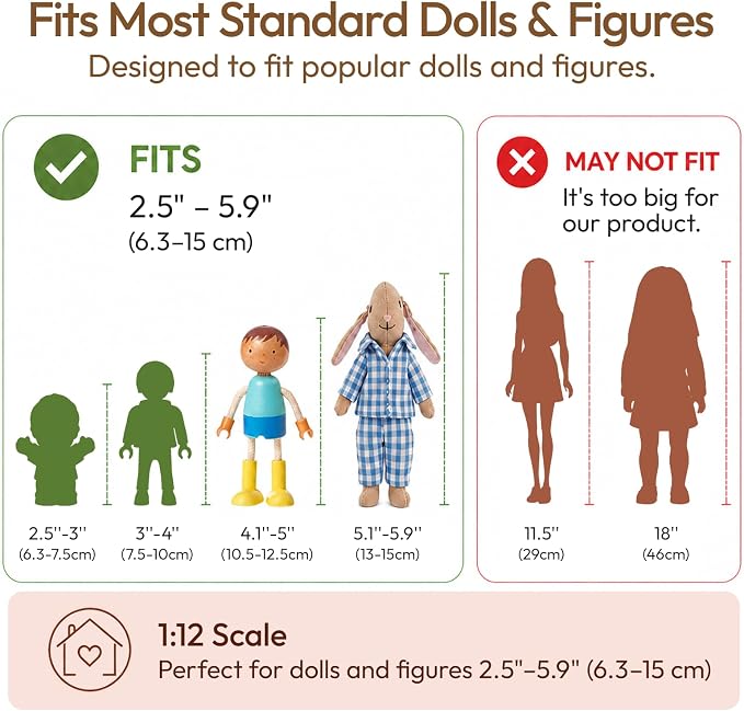 Giant bean 33 PCS Wooden Dollhouse Furniture Set, Modern Doll House Accessories with Bedroom, Kitchen, Bathroom, Nursery & Living Room, Montessori Pretend Play Toys for Kids Girls Boys Age 3+