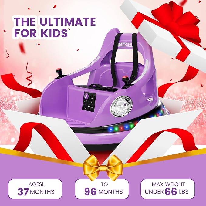 Bumper Car for Kids, 12V Ride on Bumper Car for Toddler with Remote Control, 2-Speed, 2 Driving Modes, 360°Spin, Anti-Collision Padding, Lights, Music, Electric Bumping Car for Children 1.5-6, Purple