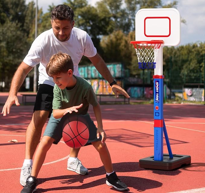 HYES Toddler Basketball Hoop, 55" Height Adjustable Basketball Hoop for Kids 3-5, Kids Basketball Goal, Indoor Outdoor Sport Toys Christmas Birthday Gifts for Baby Boys Girls