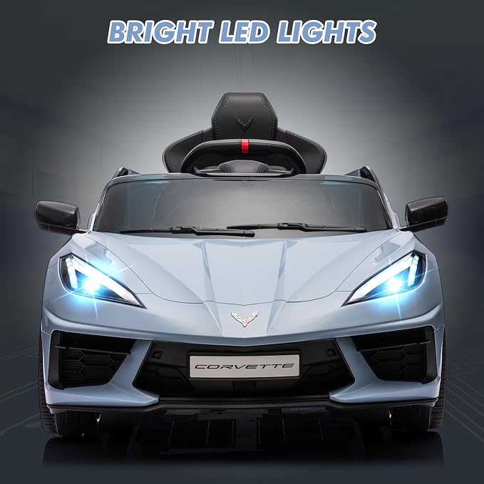 Garvee 12V Kids Ride on Car Licensed Corvette Toddlers Electric Sports Car Ride on Toy with Remote Control, Visual Dashboard, LED Lights, Music for Boys & Girls, Light Blue