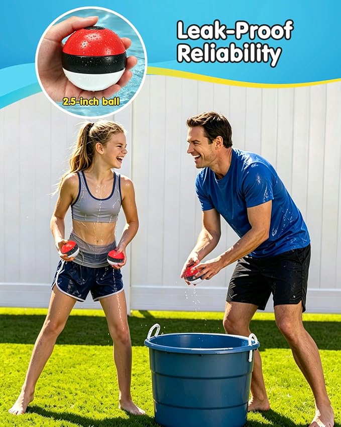 Reusable Water Balloons 12 Pcs, Refillable Self-Sealing Water Bombs, Quick Fill Silicone Water Balls for Kids, Non-Magnetic Splash Toys for Outdoor Summer Fun, Pool Beach Backyard Water Park Games