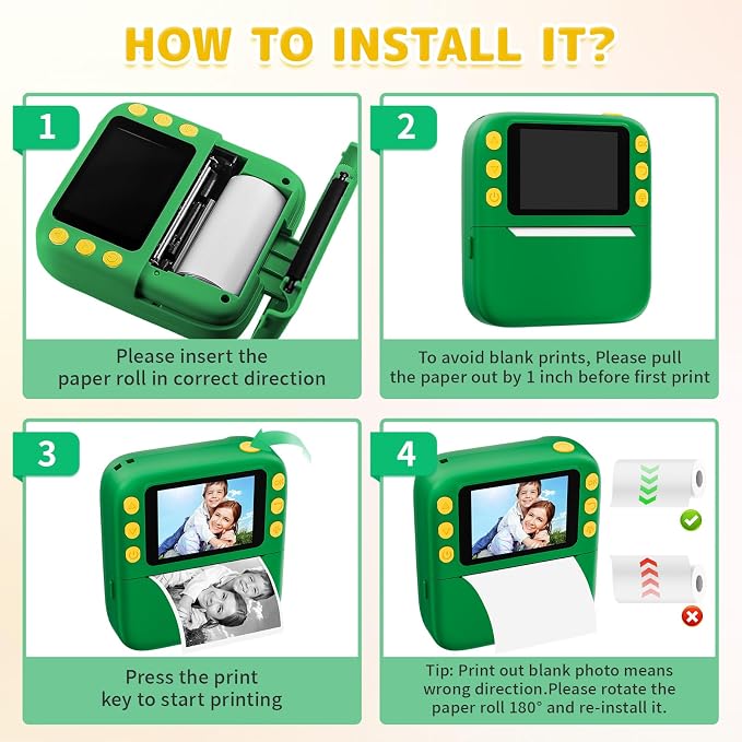 Instant Print Camera for Kids, Christmas Birthday Gifts for Girls Boys, 1080P Instant Digital Print Cameras for Toddler,Portable Toy for 4 5 6 7 8 9 10 Year Old Girl with 32GB SD Card,Green