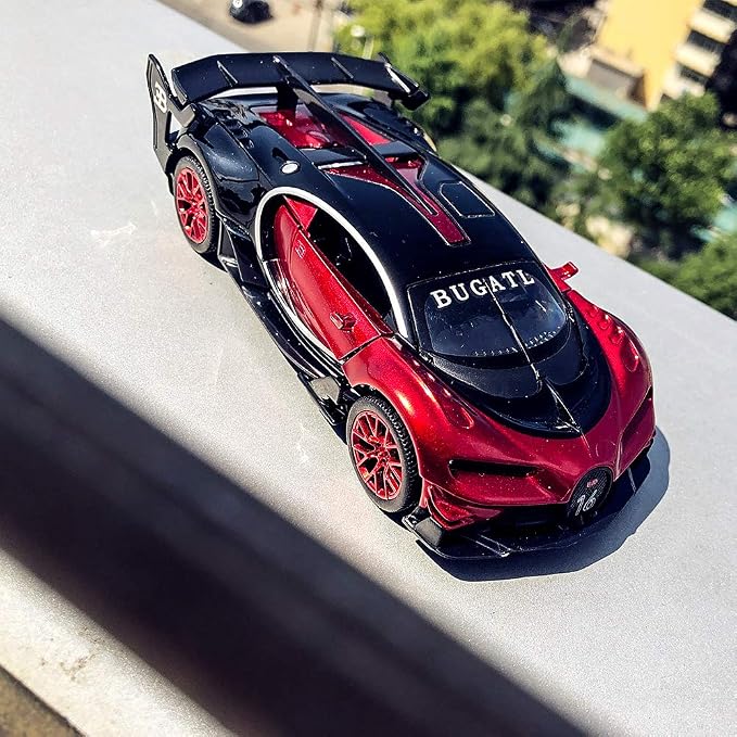 BDTCTK Bugatti Vision GT Supercar 1/32 Zinc Alloy Die Casting Pull Back Car Model Toy Sound and Light for Boy Girl Gift (red)