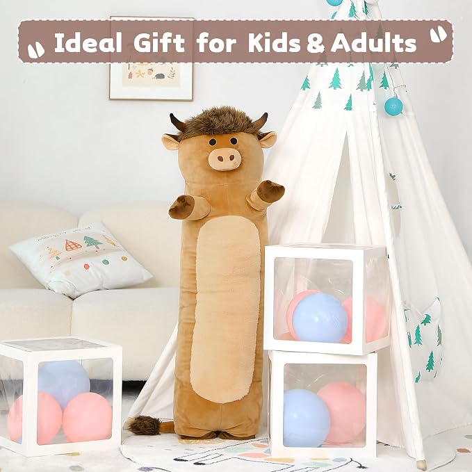 Tezituor 43" Cute Highland Cow Stuffed Animal,Soft Long Cow Plush Pillow Gift for Kids Adults,Big Stuffed Cow Plush Toy for Sleeping Boys Girls