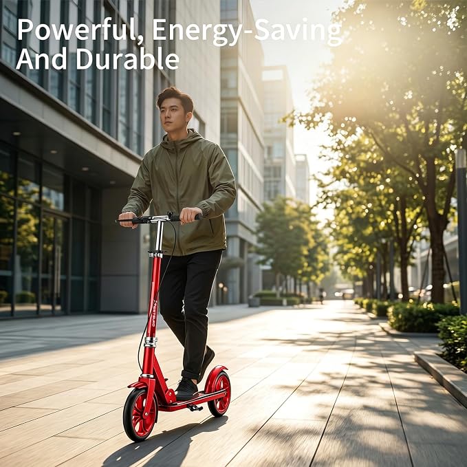 Scooters for Kids 8-12, Teens & Adults - Foldable&Portable Commuter Scooter with 8" Wheels, Bell, Hand Brake & Adjustable Height 30"-40.5", 240 lbs, Manual Push Scooter for Campus & Park