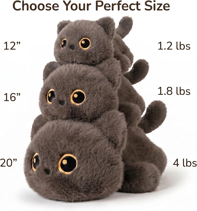 Weighted Cat Stuffed Animal, 16-Inch, 1.8 lbs Cat Plush, Cuddly Soft Plushie Pillow Gift for Kids & Adults