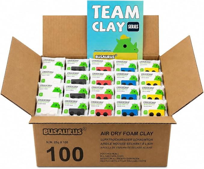 Air Dry Foam Clay, Magic Model Clay for Kids, Bulk Modeling Clay Alternative, Colorful Soft Clays for School Supply, Slime, Art Projects, Cosplay - 25 Gram (100, 5 Classic Colors)