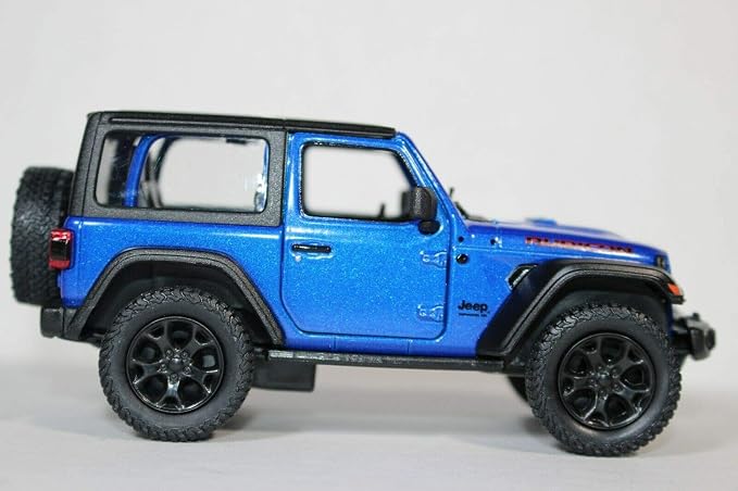 KiNSMART - Jeep Wrangler Rubicon Off Road 4x4 5 inch 1:34 Scale Die Cast Model Replica Toy Car (Blue Hardtop)