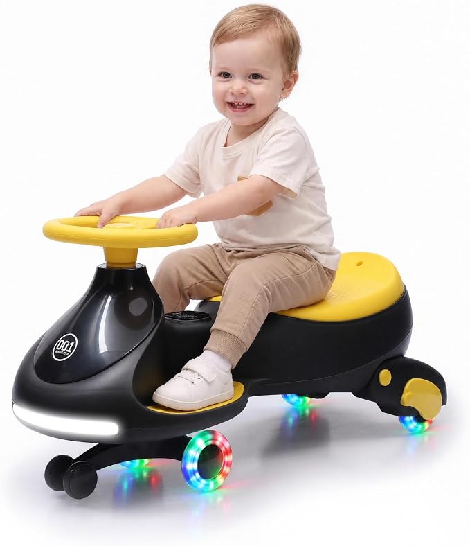 Garvee 12V Electric Wiggle Car for Kids, 2 in 1 Swing Car with Pedal, Anti-Rollover, Max Load 130Lbs,Flashing Wheels, Music,Rechargeable Battery Ride on Toy Indoor Outdoor for Toddlers, Black