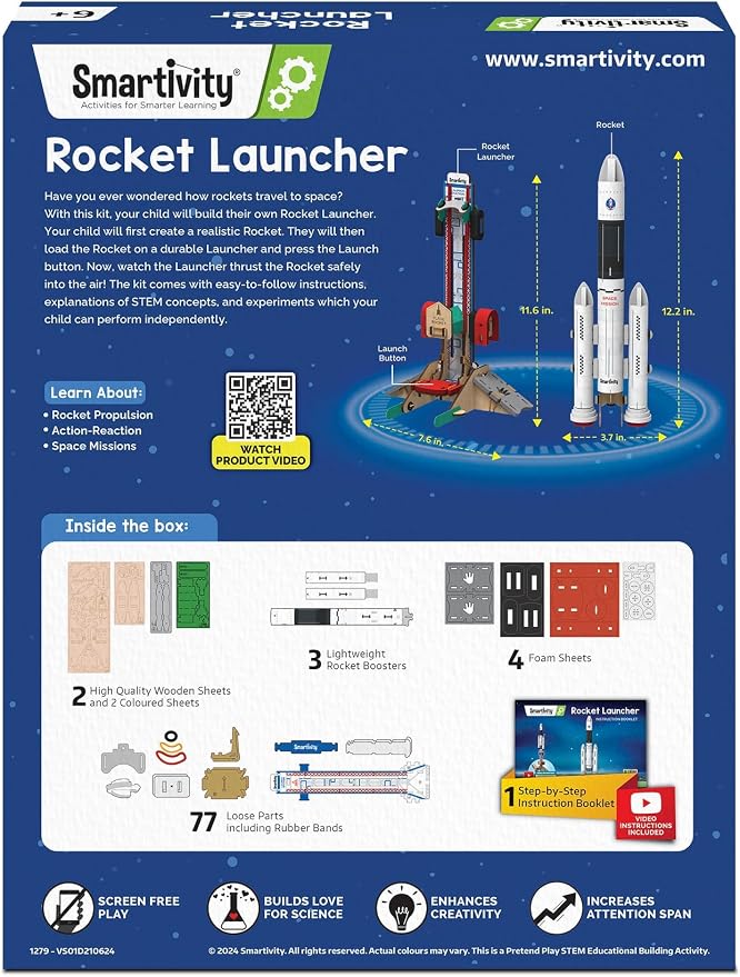Smartivity DIY Rocket Launcher STEM Kit for Kids | 2025 Parents Choice Award Winner | Build Your Own Rocket & Launch it 10 Feet | Science Toy | Gift for Boys & Girls 6 7 8 9 10 11 12 Years Old