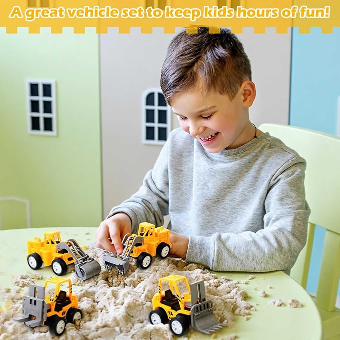 6 Pcs Construction Party Favors for Boys, Mini Construction Vehicles Children's Day Gift, Mini Pull Back Cars Excavator Toys Small Trucks Bulk for Kids Girls Birthday Cake Toppers (Hauler Set)