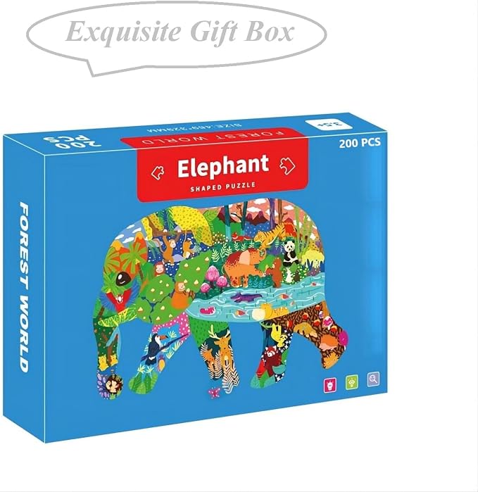 PINU Jigsaw Puzzles for Kids Ages 3-5, 6-8, 8-10, Children Colorful Fun Animal Shaped Puzzle Learning Educational Toys Gifts Games for Boys and Girls (Elephant-200 PCS)