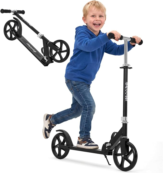 Kick Scooter for Ages 6+,Foldable Lightweight 8IN Big Wheels Scooter for Kids, Teen and Adults, 3 Adjustable Levels