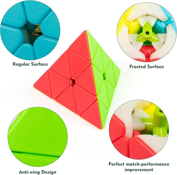 Pyraminx Speed Cube Stickerless with Stand & Tutorial – Easy-Turn Brain Teaser for Kids & Adults, STEM Educational Toy, Classroom, Office & Travel Fun
