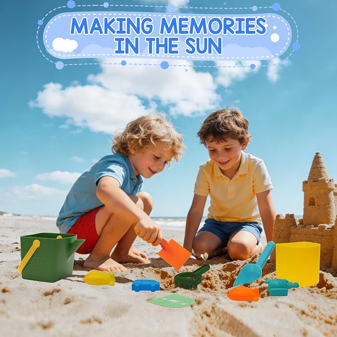 Beach Toy Set for Kids Sand Toys Summer Outdoor Play Beach Toy Bucket Shovel Rake molds for Toddlers Boys Girls Children