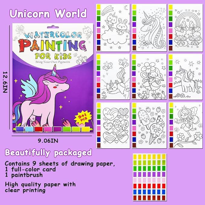 JZILU Watercolor Coloring Book for Kids, Paint with Water- Magic Paint Set Water Painting Book for Toddlers- Arts and Crafts Kit for Girls Boys Travel Activities -Stocking Stuffers for Kids