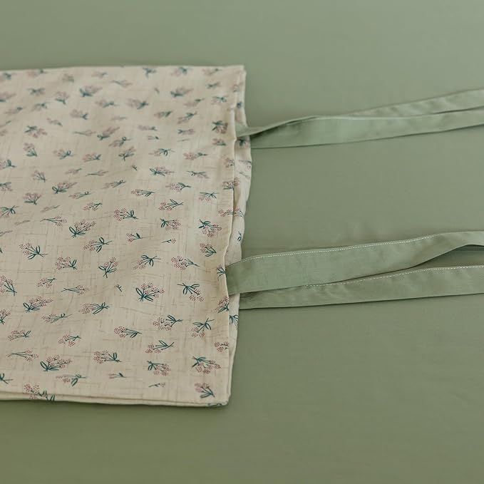 LifeTB Full Comforter Set Vintage Green Floral Bedding Comforter Boho Flower Cottagecore Comforter with 2 Bow Ties Pillowcases Fluffy Lightweight Bedding Farmhouse Botanical Comforter Set