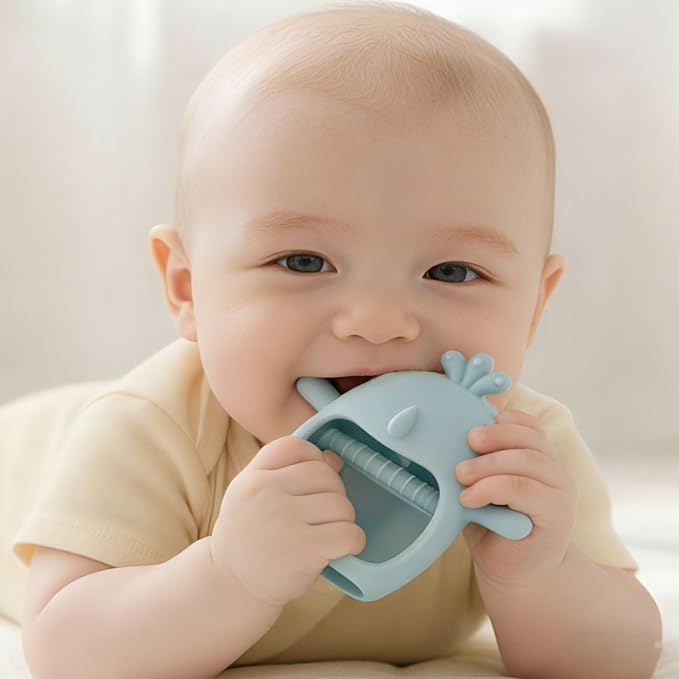 Baby Teething Toys for 3-6 Months Silicone Teething Mittens for Babies Food Grade Silicone Teether (Dolphin+Black Penguin)