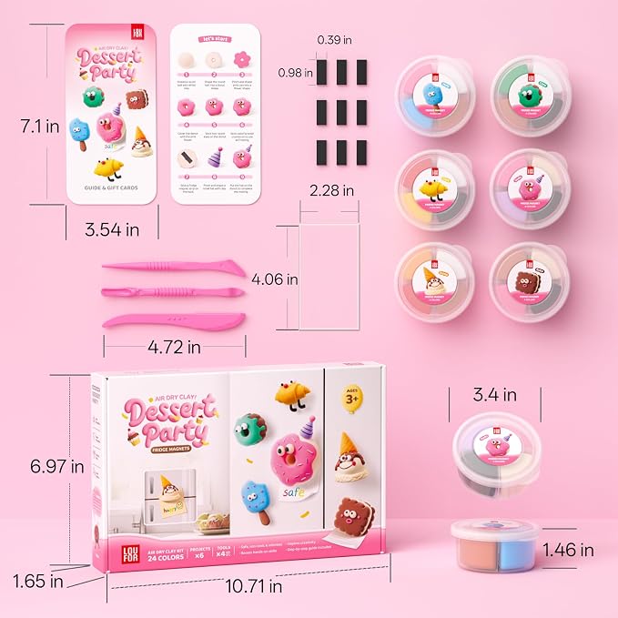Air Dry Clay Kit for Kids - Fridge Magnets Making, 6 Boxes Modeling Clay with Sculpting Tools Tutorials, Ultra Light & Soft, Non-Toxic & Safe, DIY Arts and Crafts, Make Your Own Refrigerator Magnet