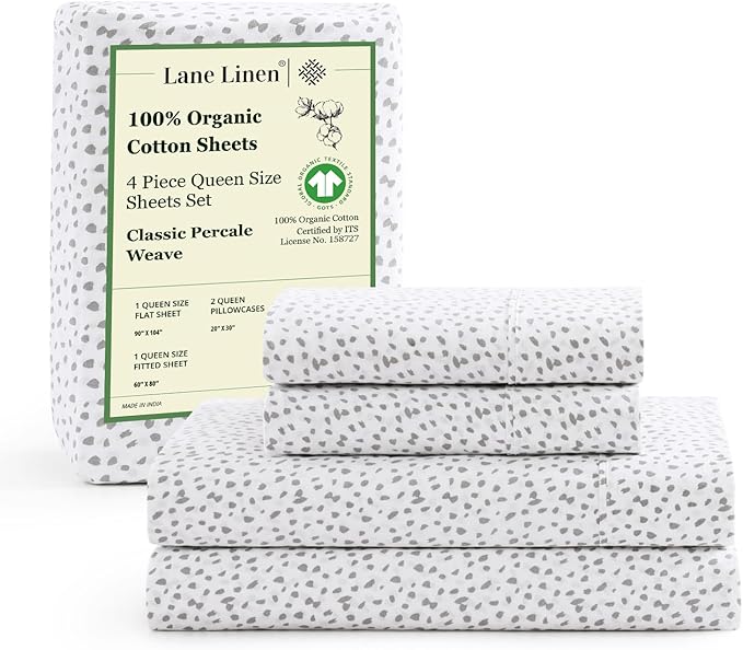 LANE LINEN Twin XL Sheet Set 100% Organic Cotton Soft 3pc - Haze Grey | GOTS Certified Organic Cotton Percale Twin XL Sheet Set - Affordable Organic Luxury, Honest-Price Organic Quality