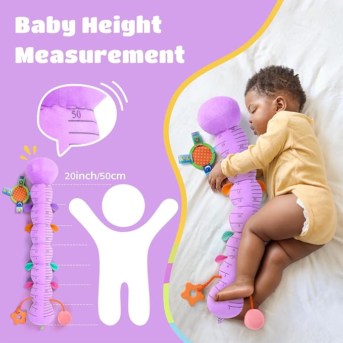 AWOTOY Baby Toys 6-12 Months Music Caterpillar Infant Toys Stuffed Animals | 0-3-6 Months Sensory Toys Tummy Time Teething Toys with Mirror Pull String Rattle for Newborn Boy Girl Shower Birthday Gifts