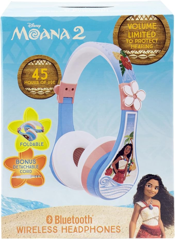 Moana 2 Bluetooth Headphones for Kids. Wireless Headphones for School, Home or Travel