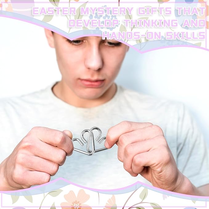 48 Pcs Prefilled Easter Eggs with Metal Brain Teaser Puzzles Iron Link Unlock Interlock Game for Egg Hunts Party Favors Easter Basket Stuffers
