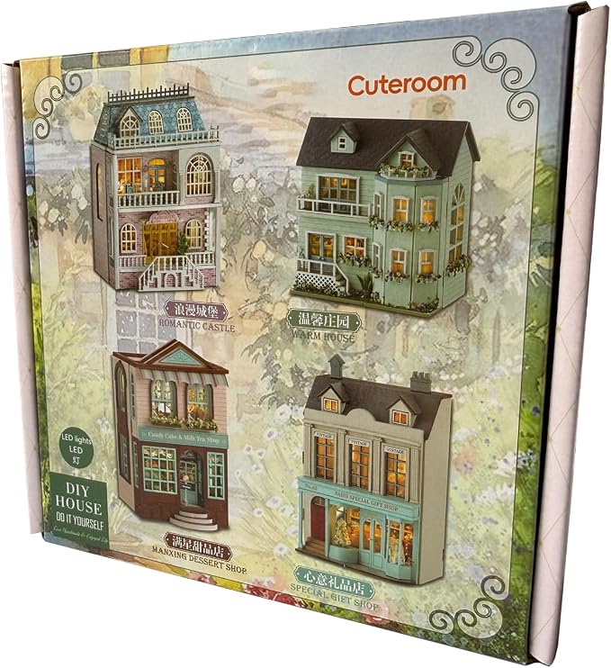 DIY Miniature House Kit, CUTEROOM Wooden Dollhouse Kit Mini House Making Kit with Furnitures, DIY Dollhouse Kit Birthday Gift for Women (Warm Manor)