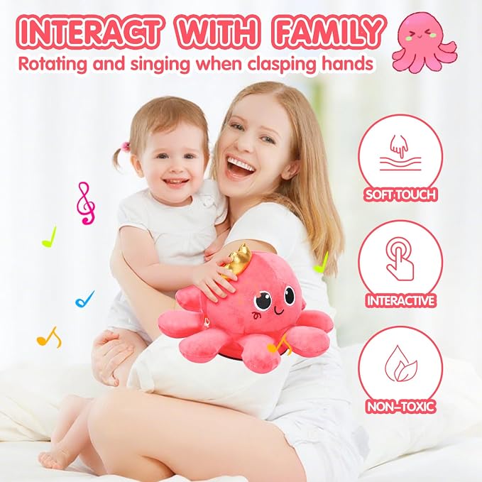Tsomtto Baby Girl Toys, Musical Crawling & Walking Octopus Plush Light up Stuffed Animal Dancing Girl Gifts Music Sensory Infant Toy Learning Newborn Baby Girls First Birthday Gifts