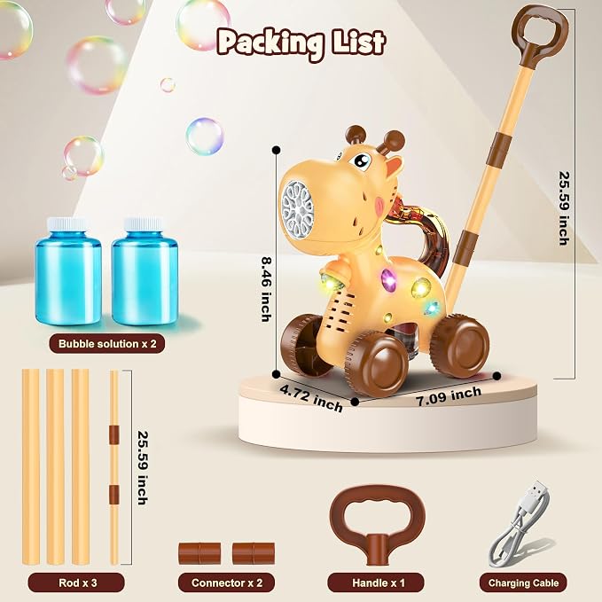 Nicmore Automatic Bubble Machine for Toddler 1-3: Giraffe Bubble Lawn Mover Outdoor Toy for 1 2 3 4 5 Year Old Boy Girl - Push or Handheld Bubble Maker Blower for Age 1-3 Kids Birthday Gifts