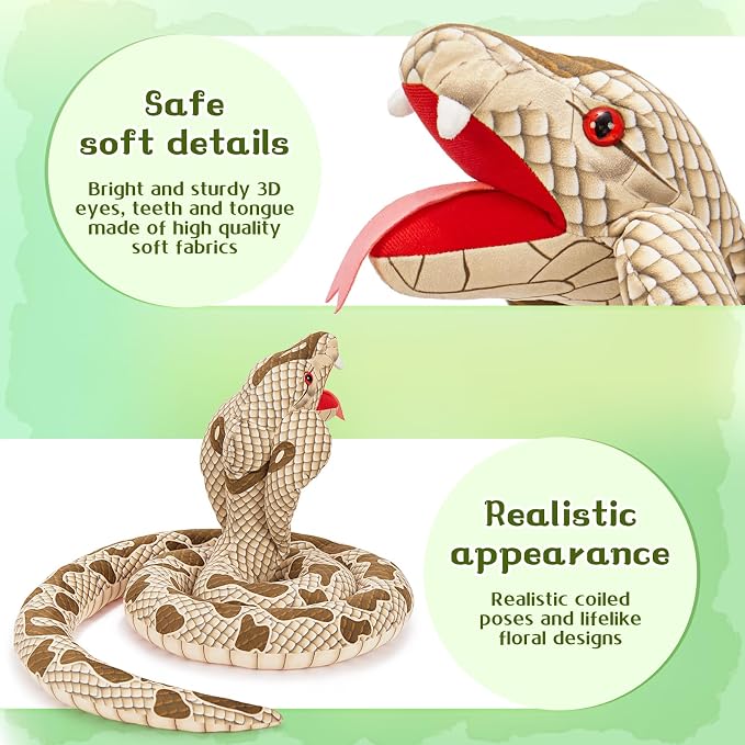 MaoGoLan 98 inch King Cobra Stuffed Animal Large Stuffed Snake Giant Cobra Realistic Plush Python Toys for Kids Halloween Prank Props Christmas Birthday Easter Valentine's Day, Brown