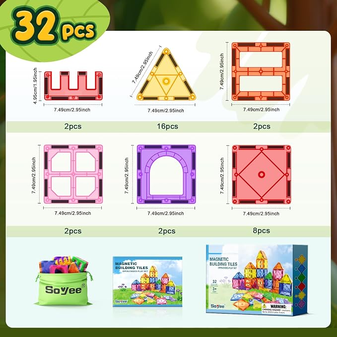 Magnetic Tiles Toddler Toys Magnetic Building Blocks for Kids Ages 3-12 STEM Educational Toys for Girls & Boys Sensory Toys for Kids with Autism Classroom Must Haves Outdoor Toys
