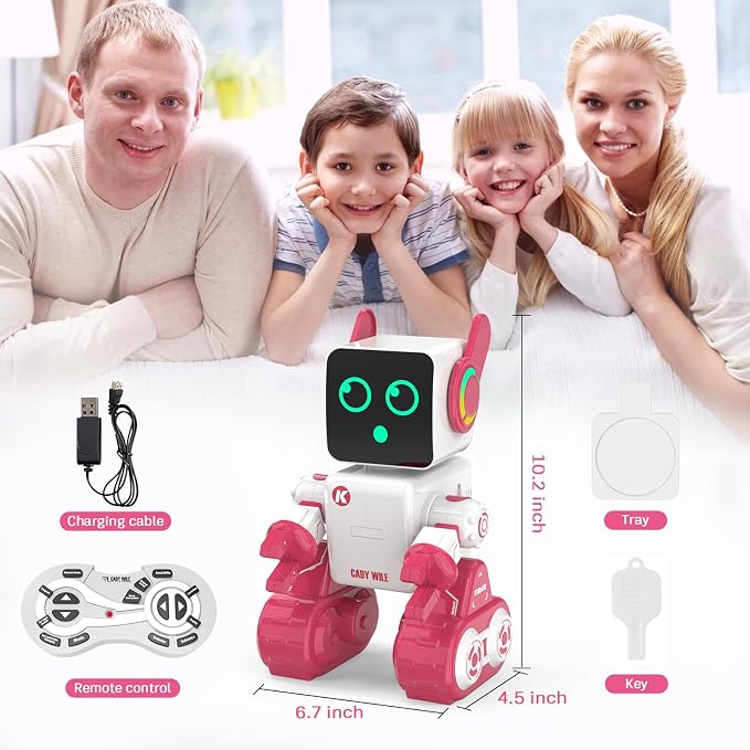 okk Robot Toys for Kids, Programmable Remote Control Robot, Interactive Toys with Coin Bank, LED and Tray, Walking Talking Singing Dancing Gift for Boys Girl(Pink)