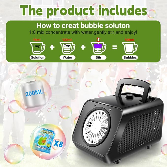 Zerhunt Automatic Bubble Machine for Parties: Portable & Dual-Speed Mode Bubble Maker - 20000+ Bubbles Per Min for Weddings Birthday Outdoor Fun - Toddlers Kids Durable Bubble Toys