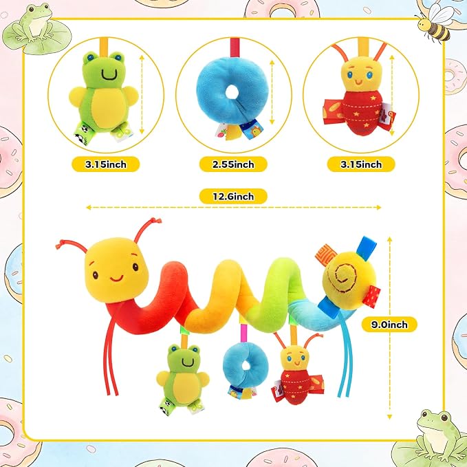 Car Seat Toys for Babies 0-6 Months, Hanging Carseat Toys for Infants 0-12 Months, Spiral Plush Caterpillar Sensory Stroller Toy with Rattles for Baby Essentials Newborn Boy Girl Shower Gifts