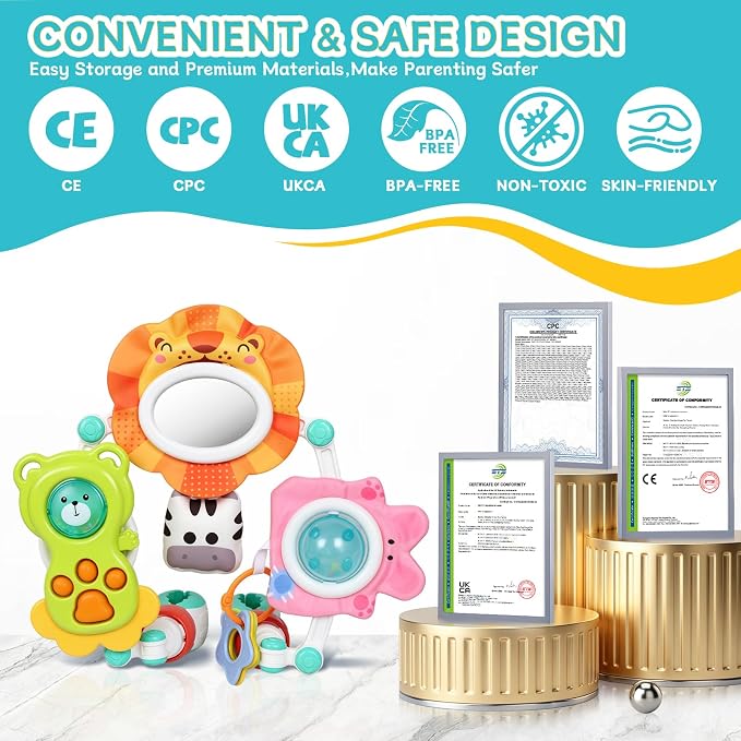 Orzbow Adjustable Stroller Hanging Toys, Arch Crib Mobile with Fascinating Toys to Stimulate Baby's Senses and Develop Motor Skills, Baby Mobile for Bassinet, Car Seat & Bouncer, Lion