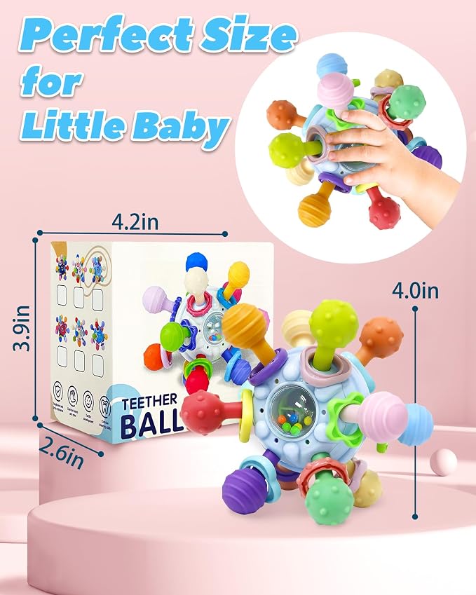 Baby Teething Toys Teethers for Babies 0-6 Months Infant Baby Girl Toys Gifts for 0 3 6 9 12 Months, Newborn Rattles Chew Toys Sensory Learning Montessori Toys for Babies 6-12 Months -Blue