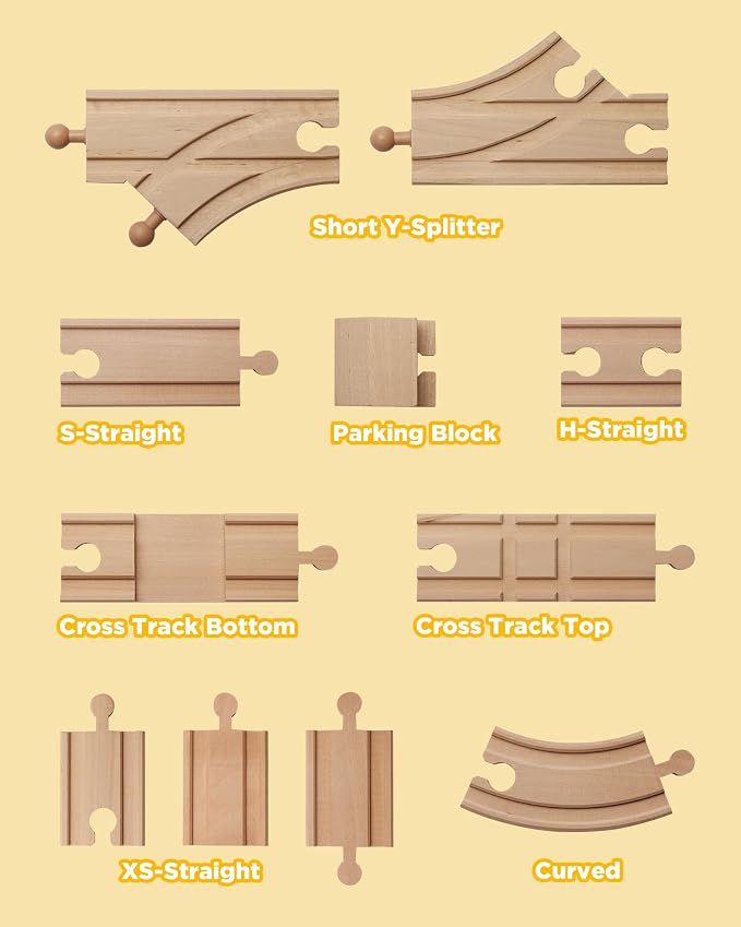 SainSmart Jr. Wooden Train Track 52 PCS, Track Expansion Compatible with All Major Brands Toddler Railway Toy Train Set Boys Train Set 3+