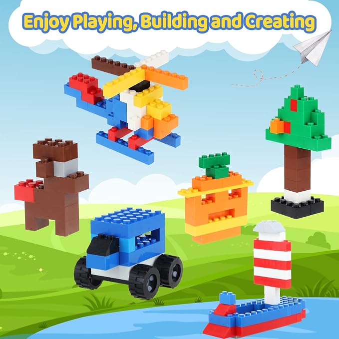 Classic Building Bricks Set, Includes Wheels, Doors, Windows - 14 Shapes Creative Building Blocks, Compatible, Weighs Approx. 3.53 lbs