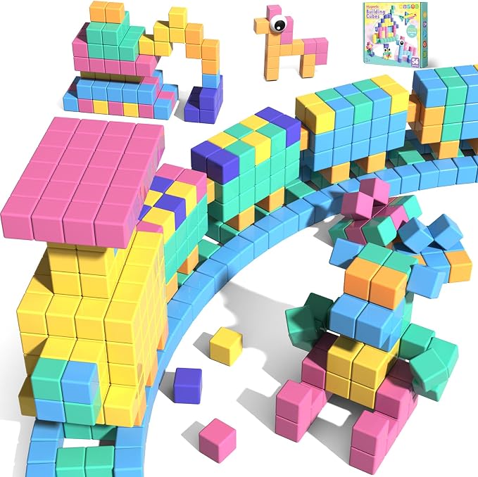 Annexfun 56 PCS Magnetic Blocks - Toddler Girl Toys,Magnetic Cubes Building Blocks,STEM Sensory Autism Toys for Kids Ages 3+ Boys & Girls Birthday Gifts - Classroom Must Haves for Kids