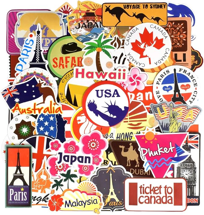 QTL Luggage Stickers for Travel, Waterproof Vinyl Stickers for Easy Luggage Identification, Suitcase and Travel Gear, 100PCS