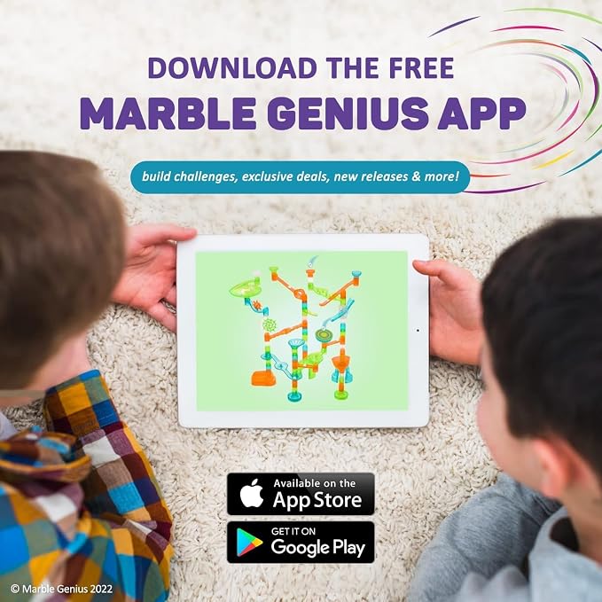 Marble Genius Marble Run Stunts Super Set: 125 Pieces Total, 20 Action Pieces Including 2 New Trampolines, Free Online App and Full-Color Instruction Booklet, Made for Ages 5 and Up