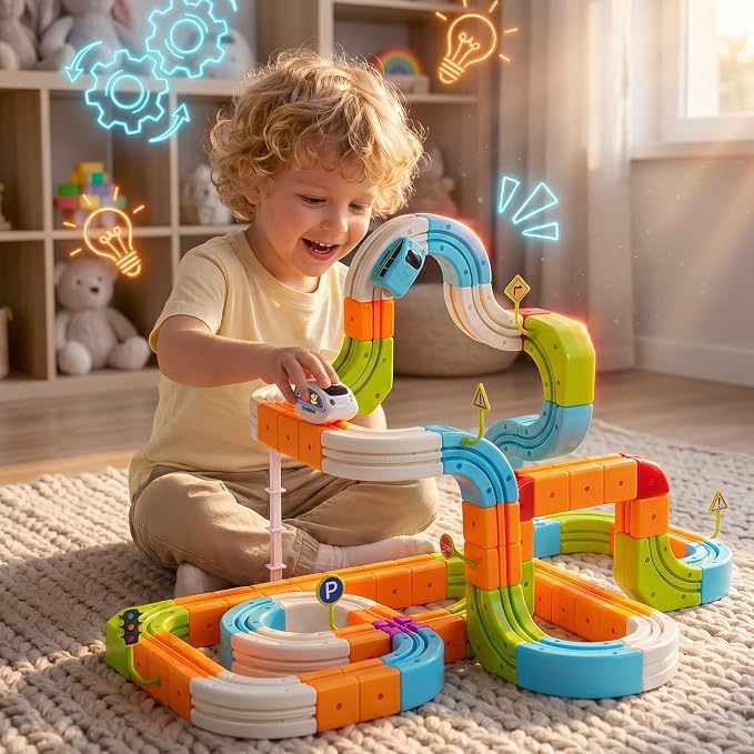 Hot Bee Electric Magnetic Train Set for Kids, Gravity-Defying 3D STEM Toy Train Track for Toddlers, Building Train Toys, Magic Tracks Toy Birthday Gifts for 3 4 5 6 7 8+ Year Old Boys Girls (134 Pcs)