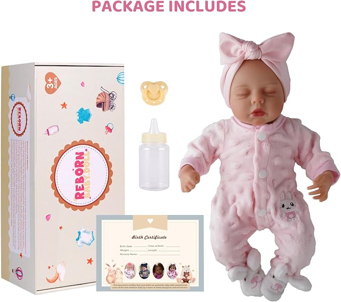 BABESIDE 12 Inch Lifelike Reborn Baby Dolls Vinyl Full Body, Soft Realistic Baby Doll Sweet Sleeping Preemie Real Life Baby Dolls Easy to Hold with Accessories Gift Set for Kids Age 3+